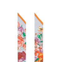 BRIGHT ORANGE Foulard ultrafin en soie avec imprimé floral et logo