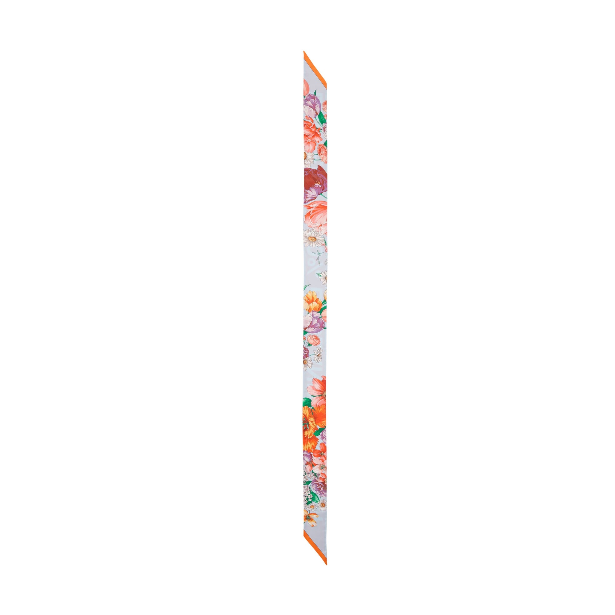BRIGHT ORANGE Foulard ultrafin en soie avec imprimé floral et logo