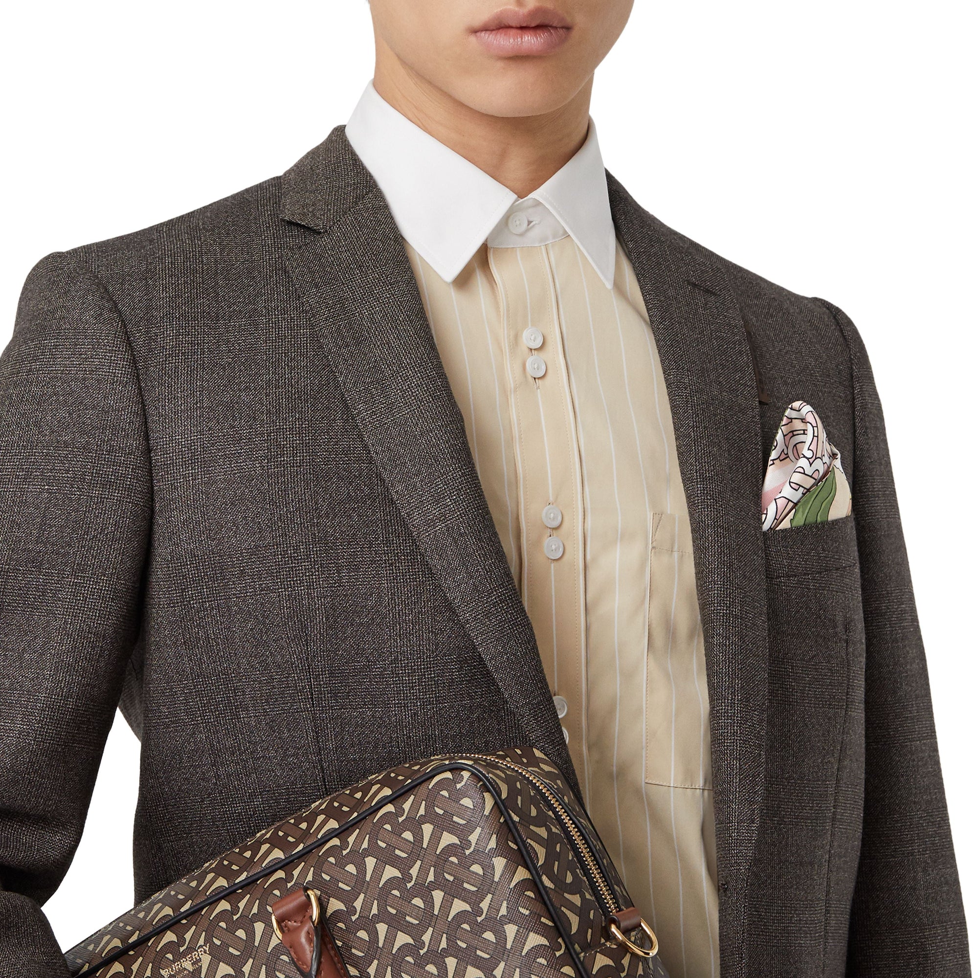 Foulard ultrafin en soie à imprimé floral et Monogram - Beige