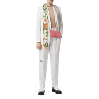 Foulard ultrafin en soie à imprimé floral et Monogram - Beige