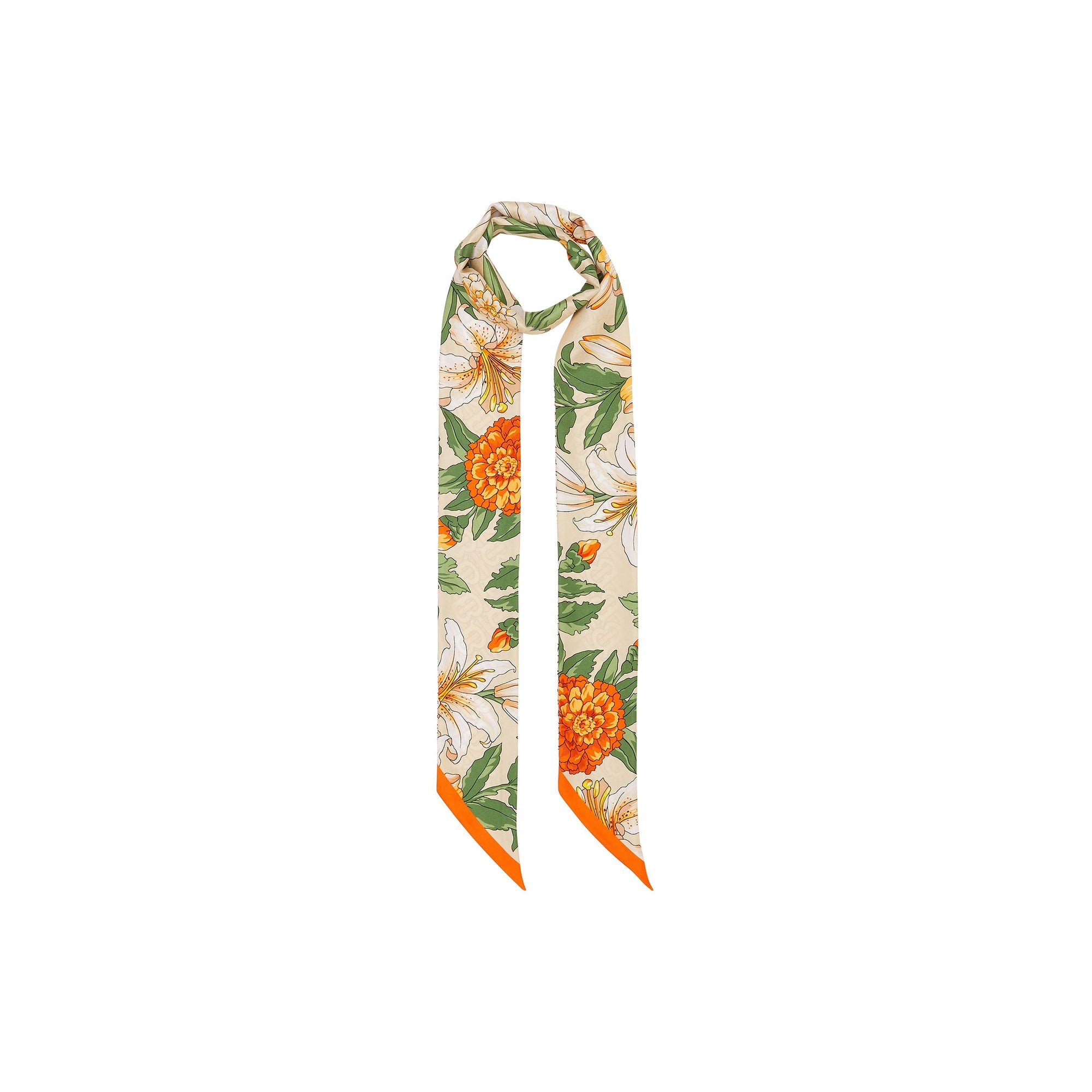 Foulard ultrafin en soie à imprimé floral et Monogram - Beige