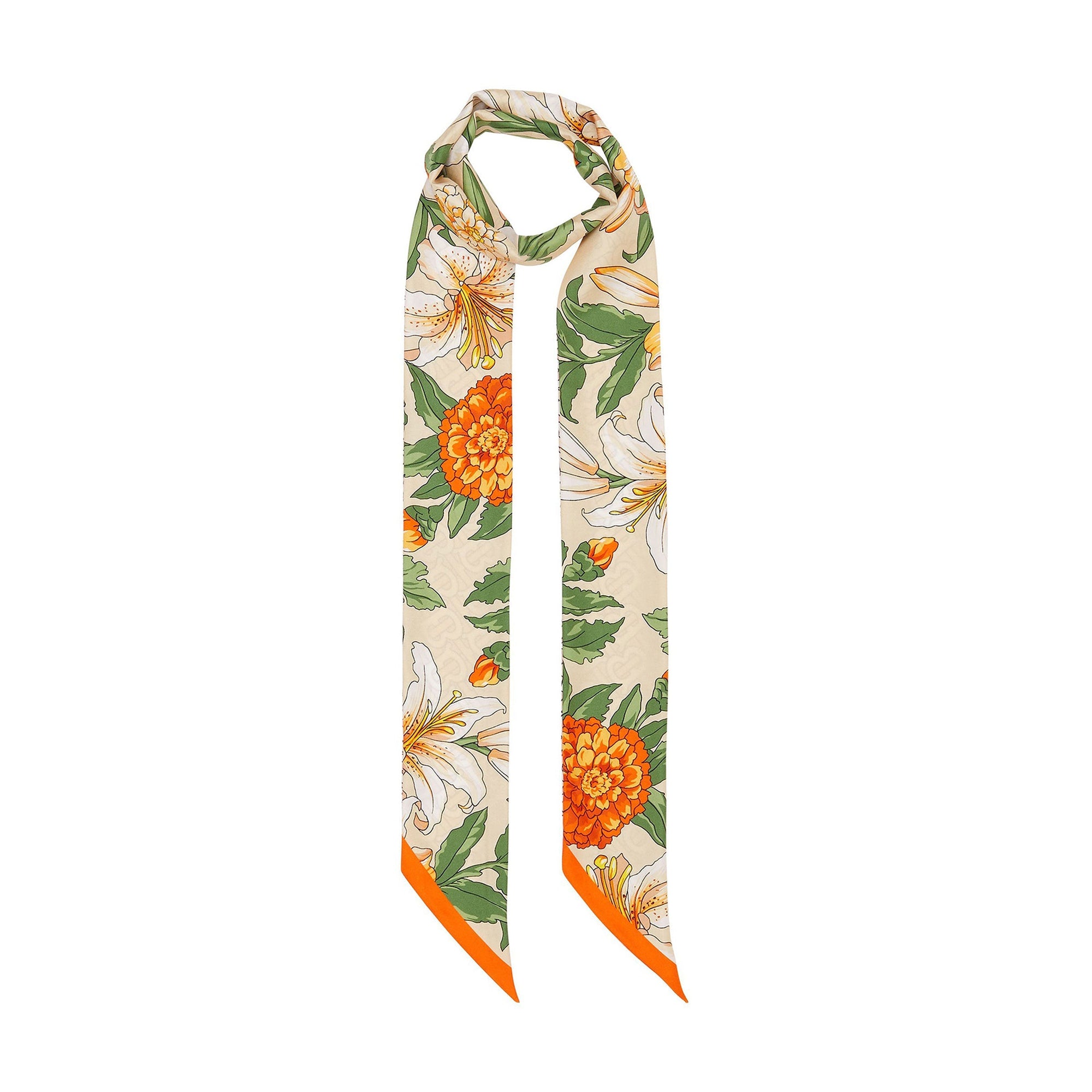 Foulard ultrafin en soie à imprimé floral et monogram - Beige