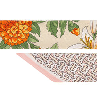 Foulard ultrafin en soie à imprimé floral et Monogram - Beige