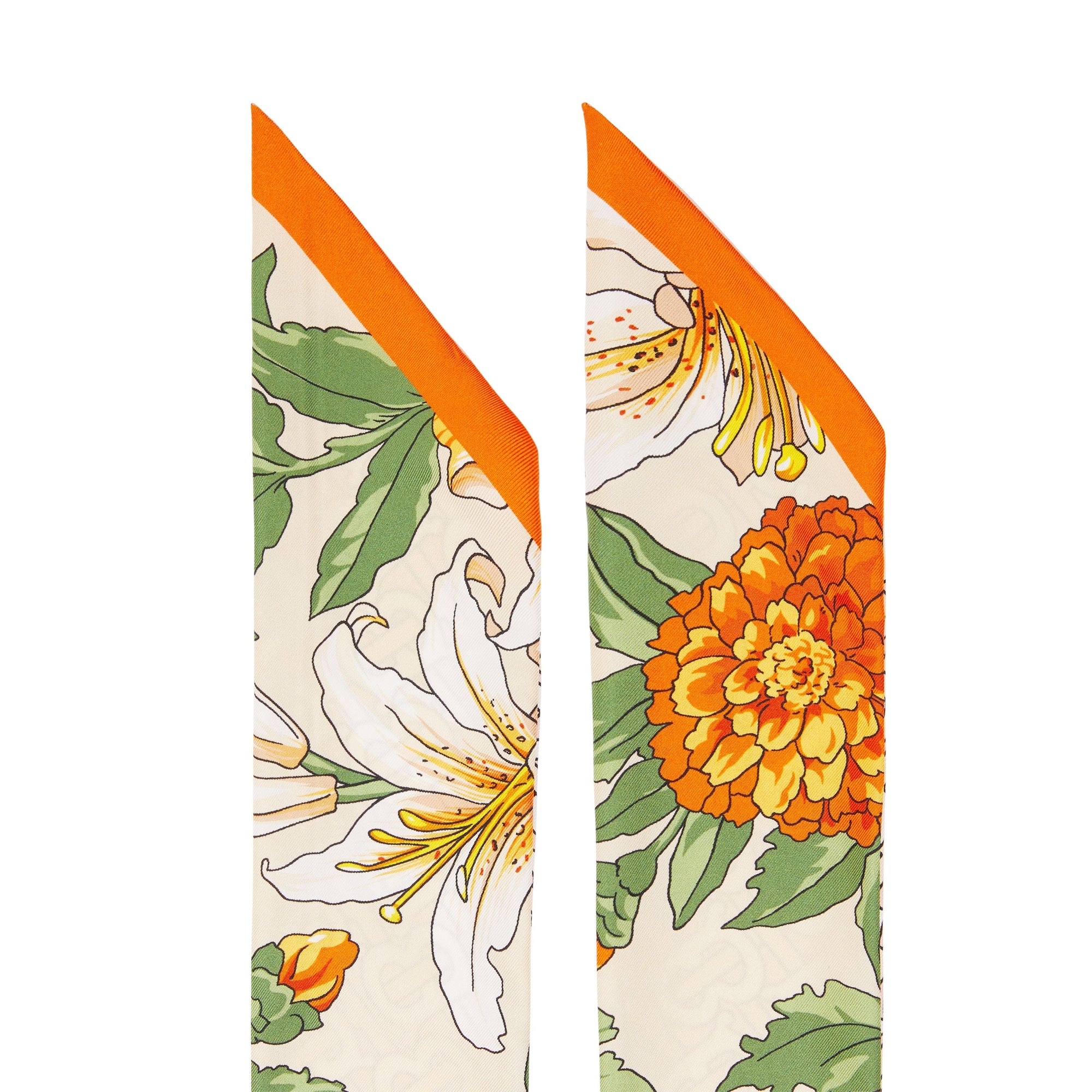 Foulard ultrafin en soie à imprimé floral et Monogram - Beige