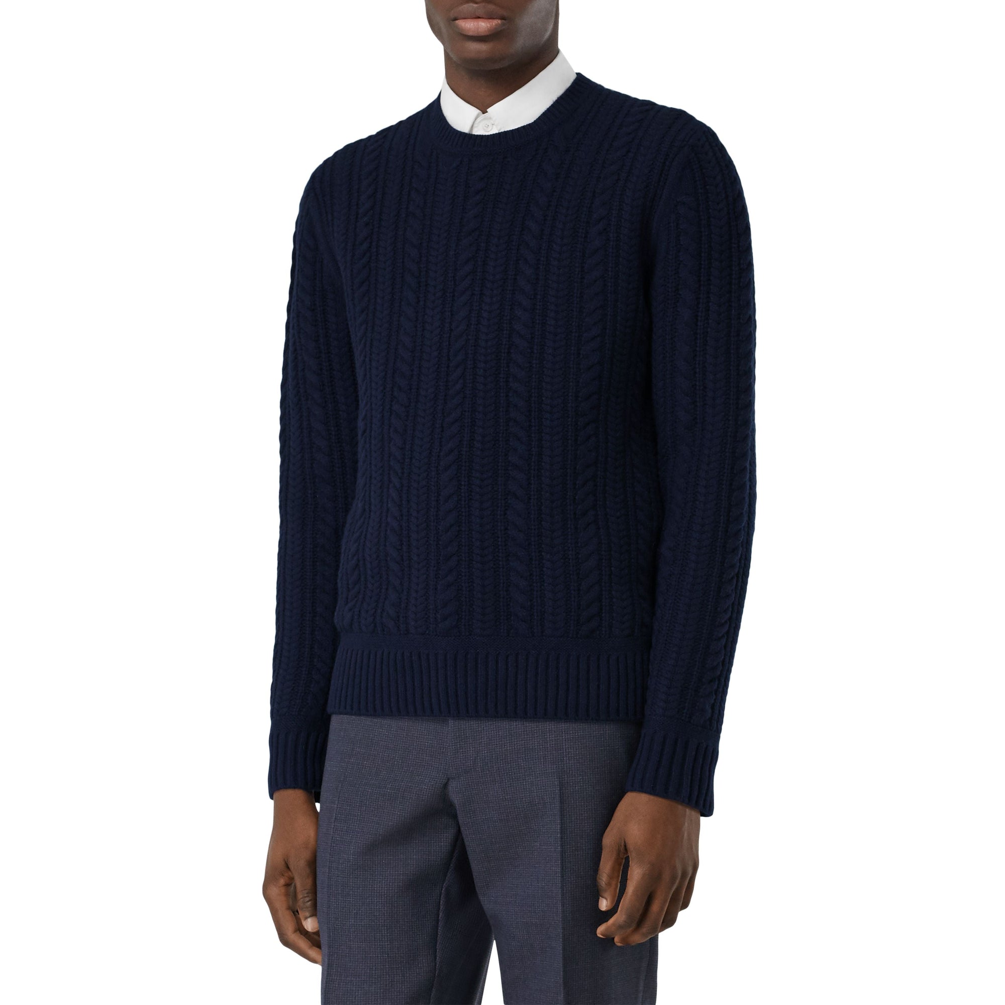 NAVY Pull en cachemire à maille torsadée