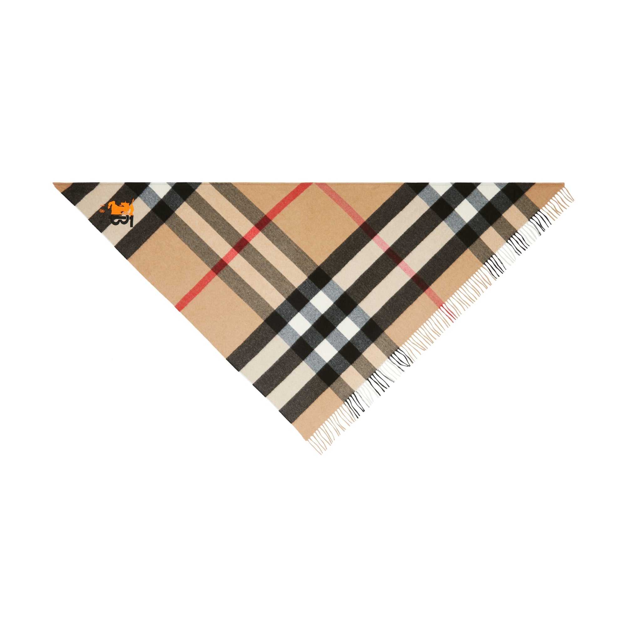 Bandana en cachemire check avec logo - Camel