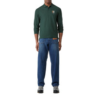 DARK PINE GREEN Polo à manches longues en coton avec logo bicolore