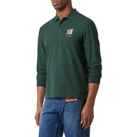DARK PINE GREEN Polo à manches longues en coton avec logo bicolore