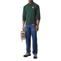 DARK PINE GREEN Polo à manches longues en coton avec logo bicolore