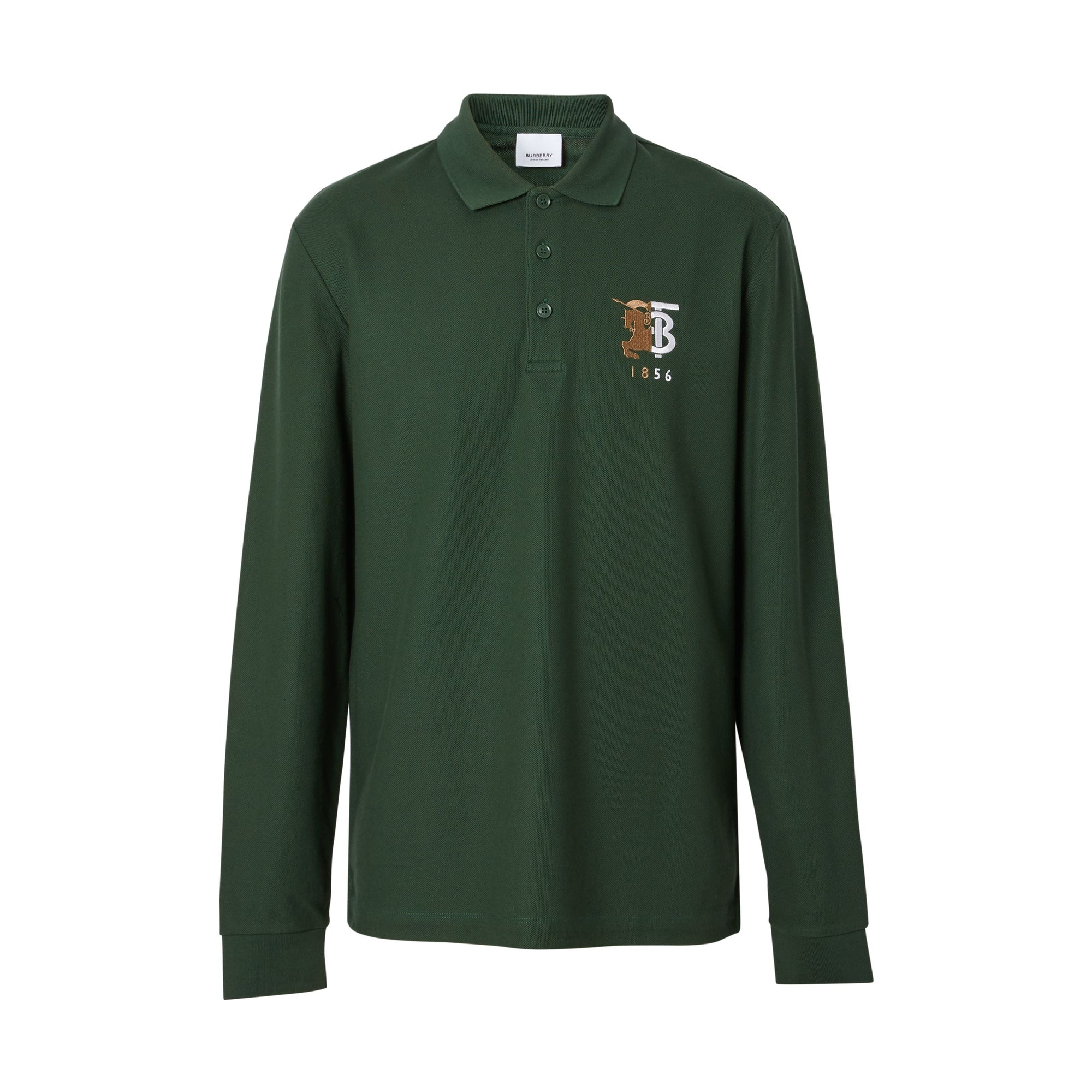 DARK PINE GREEN Polo à manches longues en coton avec logo bicolore