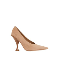 Escarpins à bout pointu en cuir velours - Camel intense
