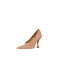 Escarpins à bout pointu en cuir velours - Camel intense