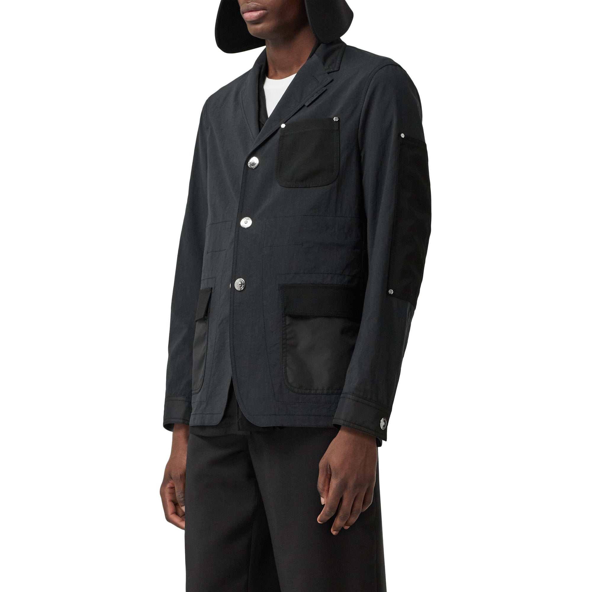 BLACK Veste de costume slim en nylon et laine à panneaux