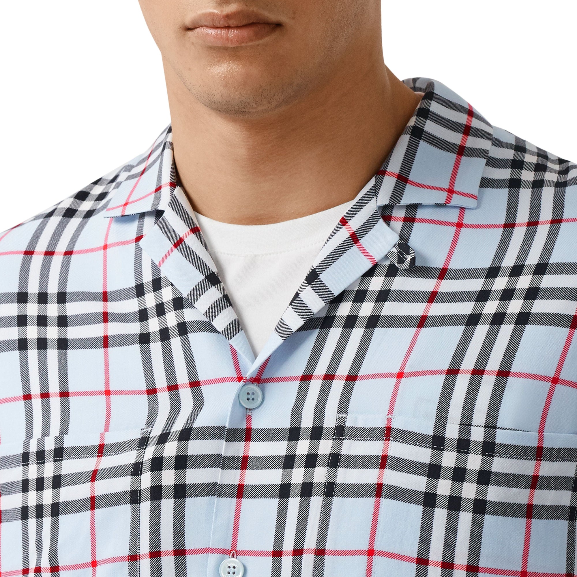 PALE BLUE IP CHECK Chemise à manches courtes en sergé Vintage check