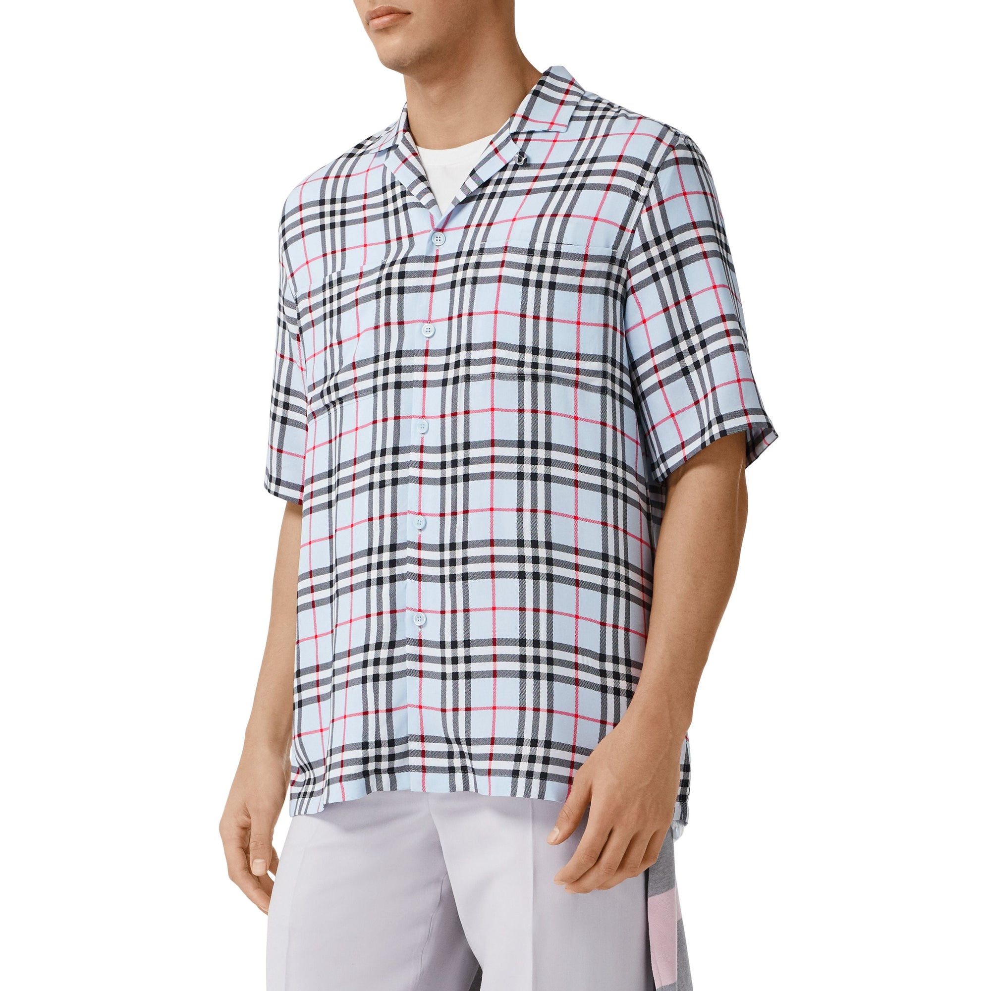 PALE BLUE IP CHECK Chemise à manches courtes en sergé Vintage check