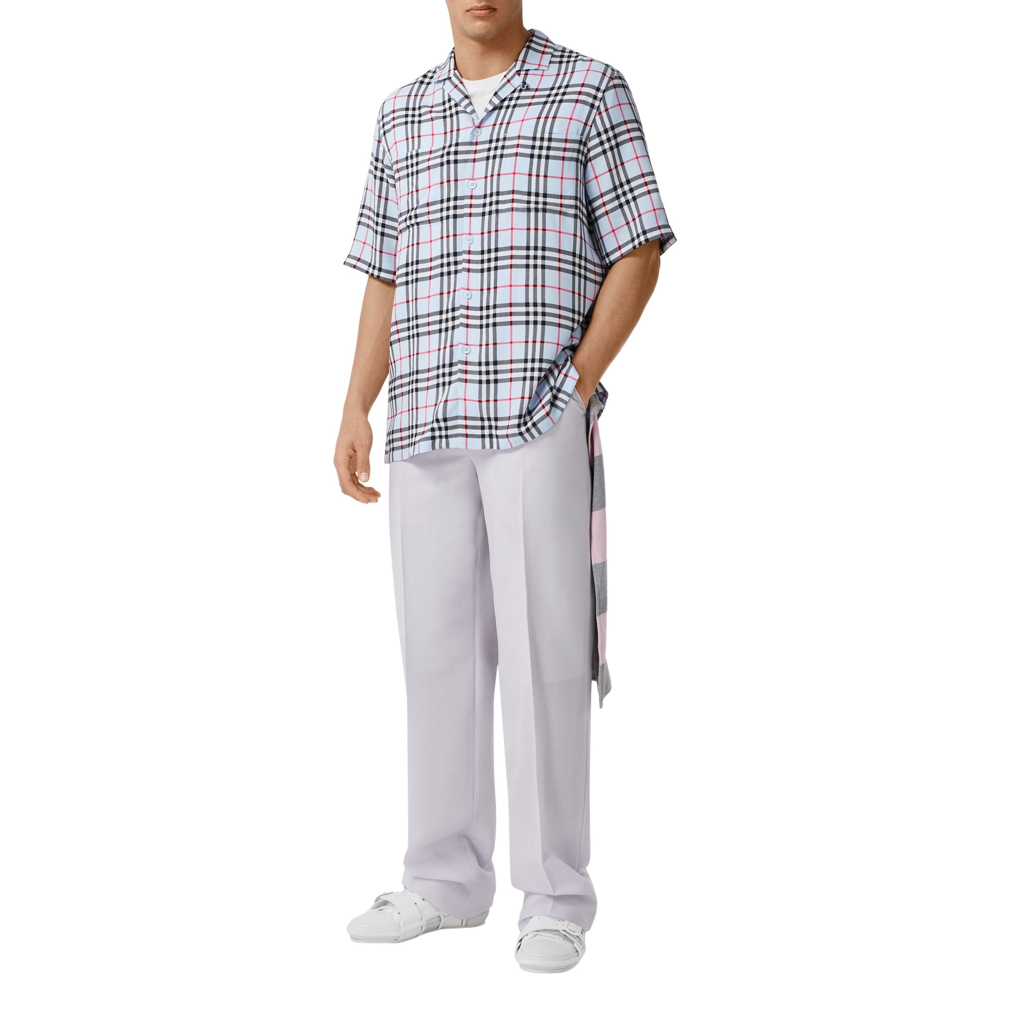 PALE BLUE IP CHECK Chemise à manches courtes en sergé Vintage check