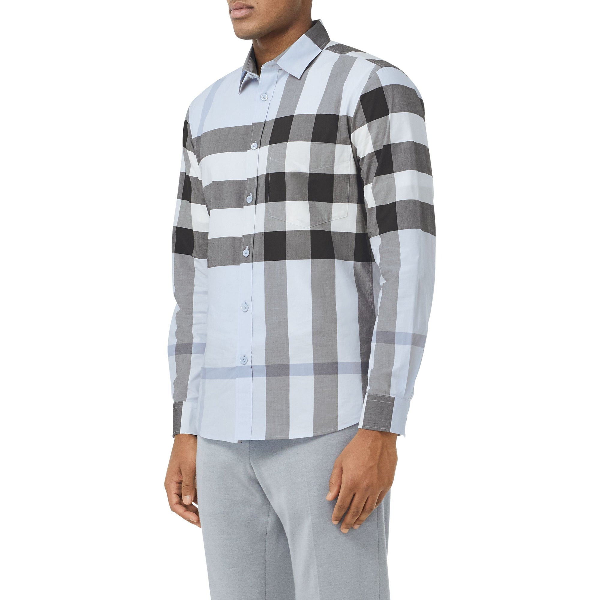 CHALK BLUE IP CHK Chemise en popeline de coton stretch check