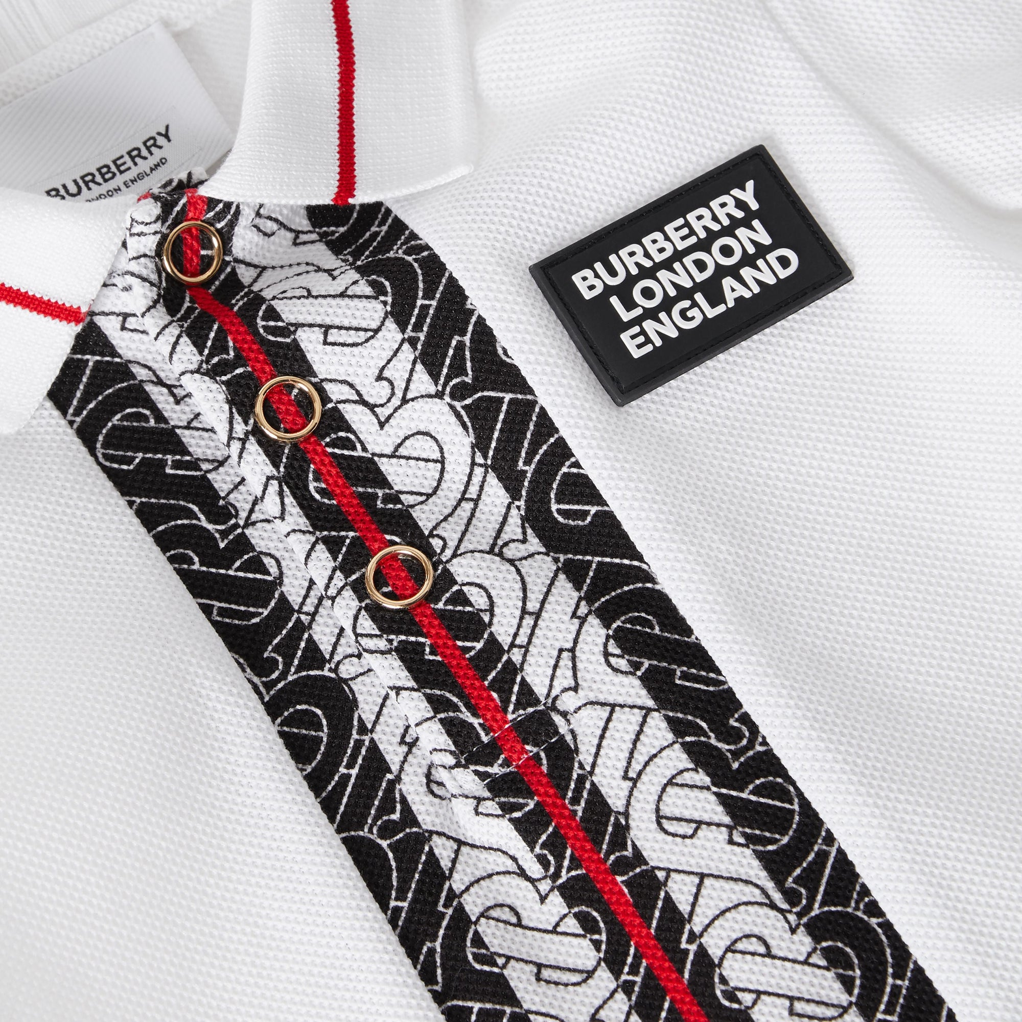 Polo en piqué de coton rayé monogram - Blanc