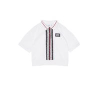 Polo en piqué de coton rayé monogram - Blanc
