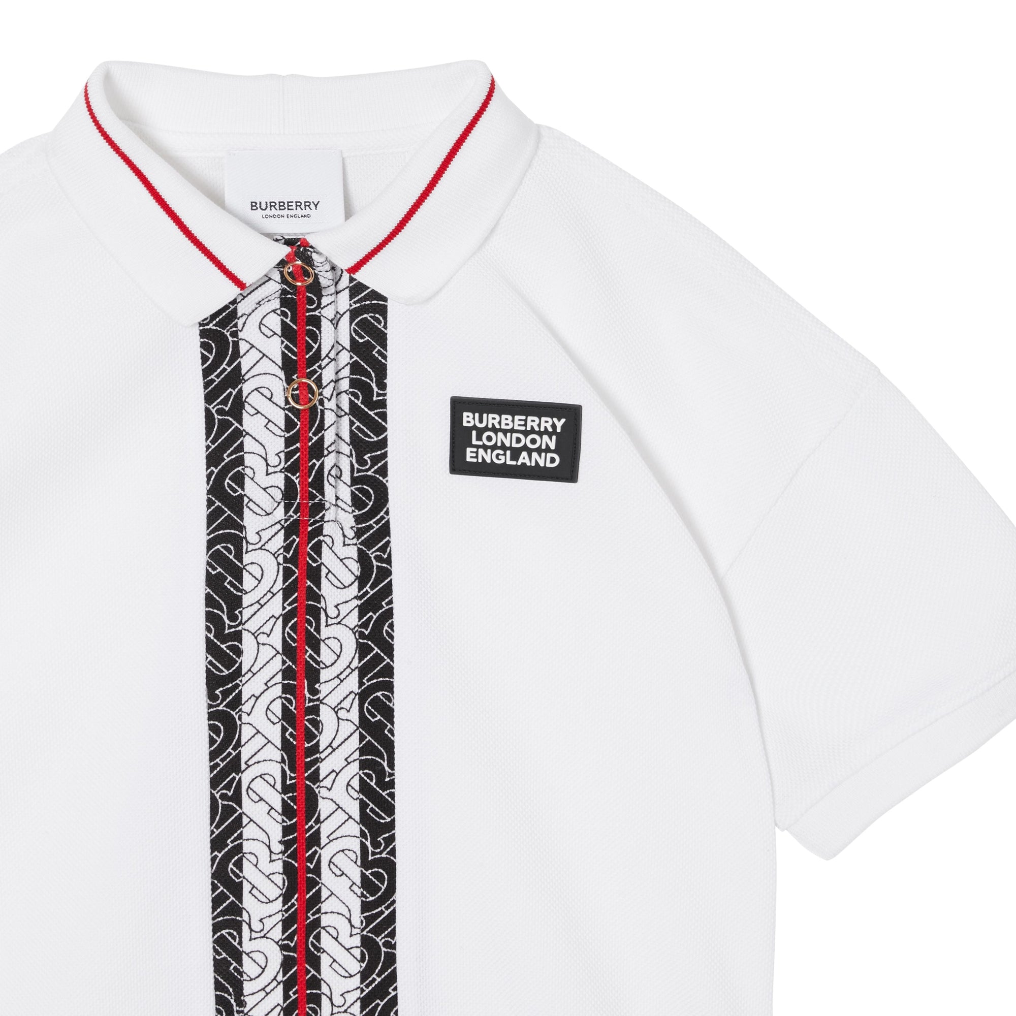 Polo en piqué de coton rayé monogram - Blanc