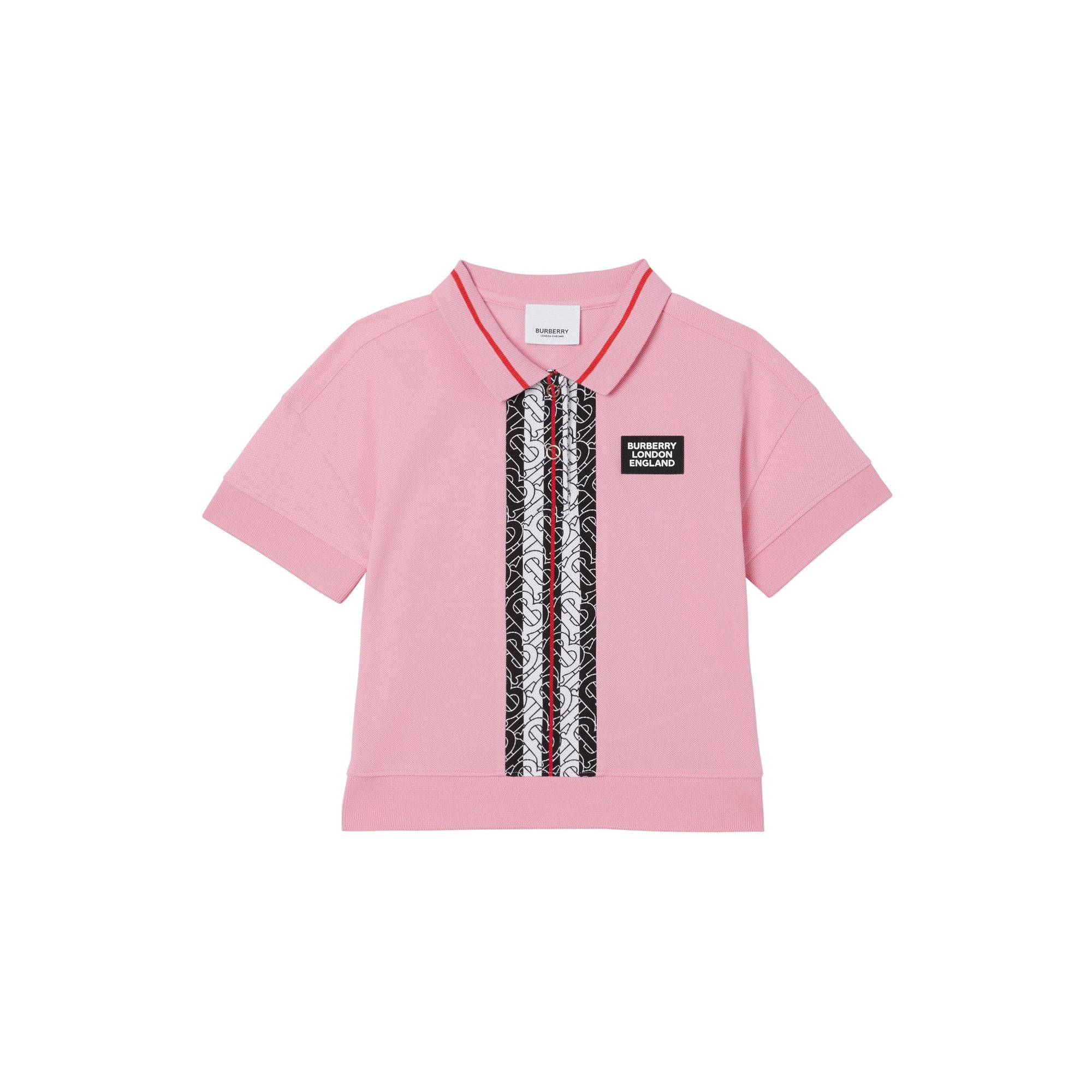 Polo en piqué de coton rayé monogram - Rose bonbon