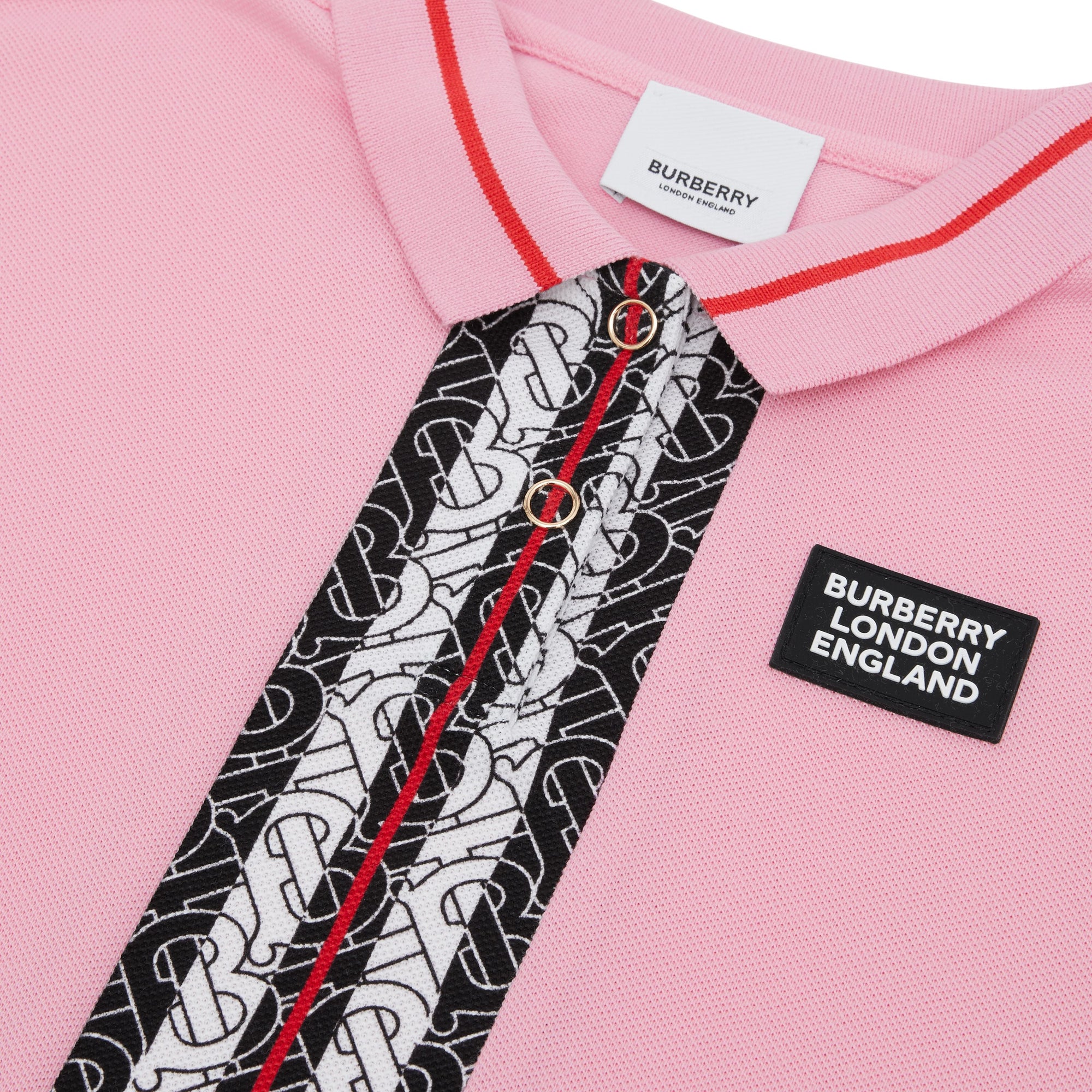 Polo en piqué de coton rayé monogram - Rose bonbon