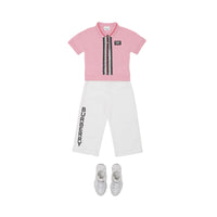 Polo en piqué de coton rayé monogram - Rose bonbon