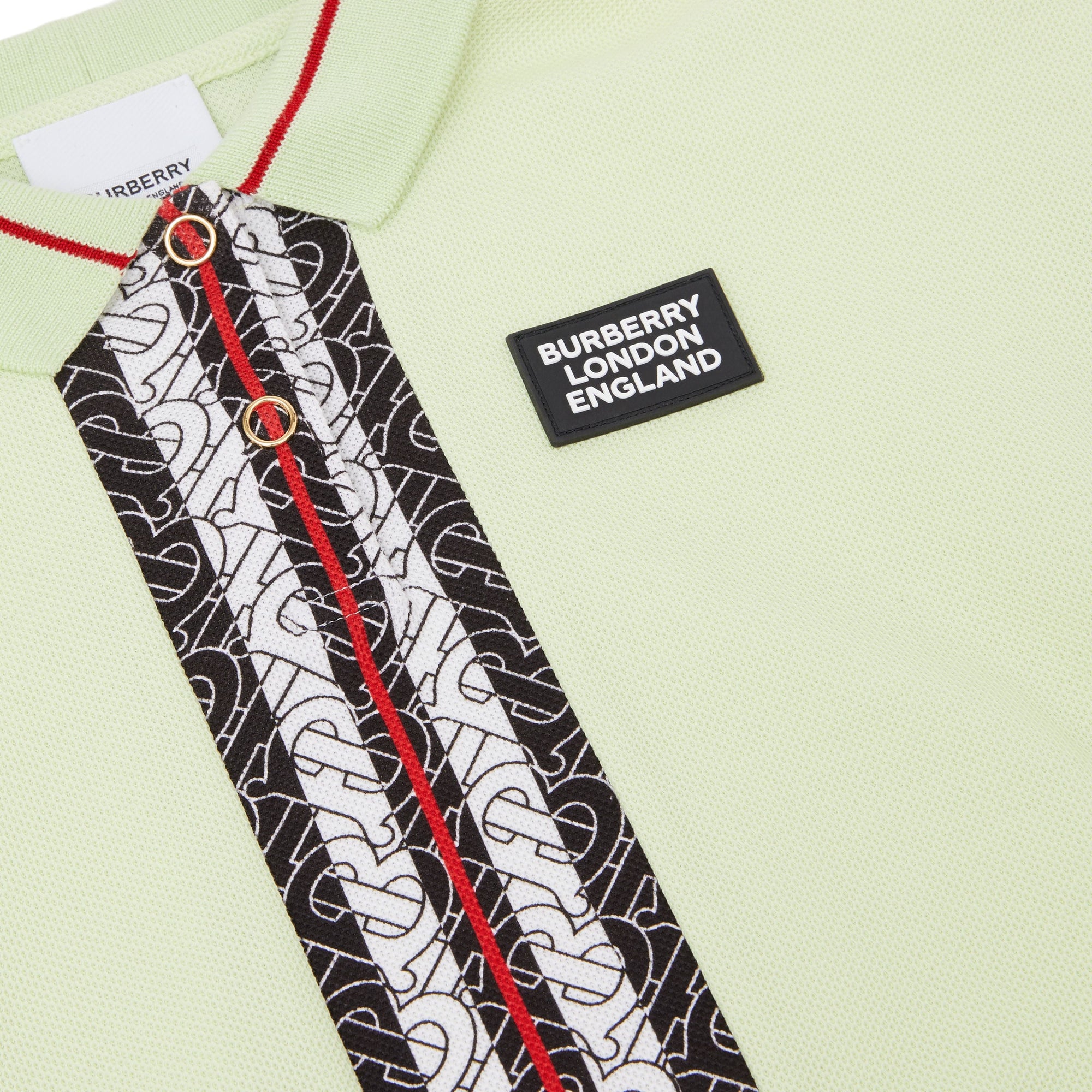 Polo en piqué de coton rayé monogram - Pistache
