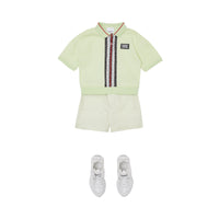 Polo en piqué de coton rayé monogram - Pistache