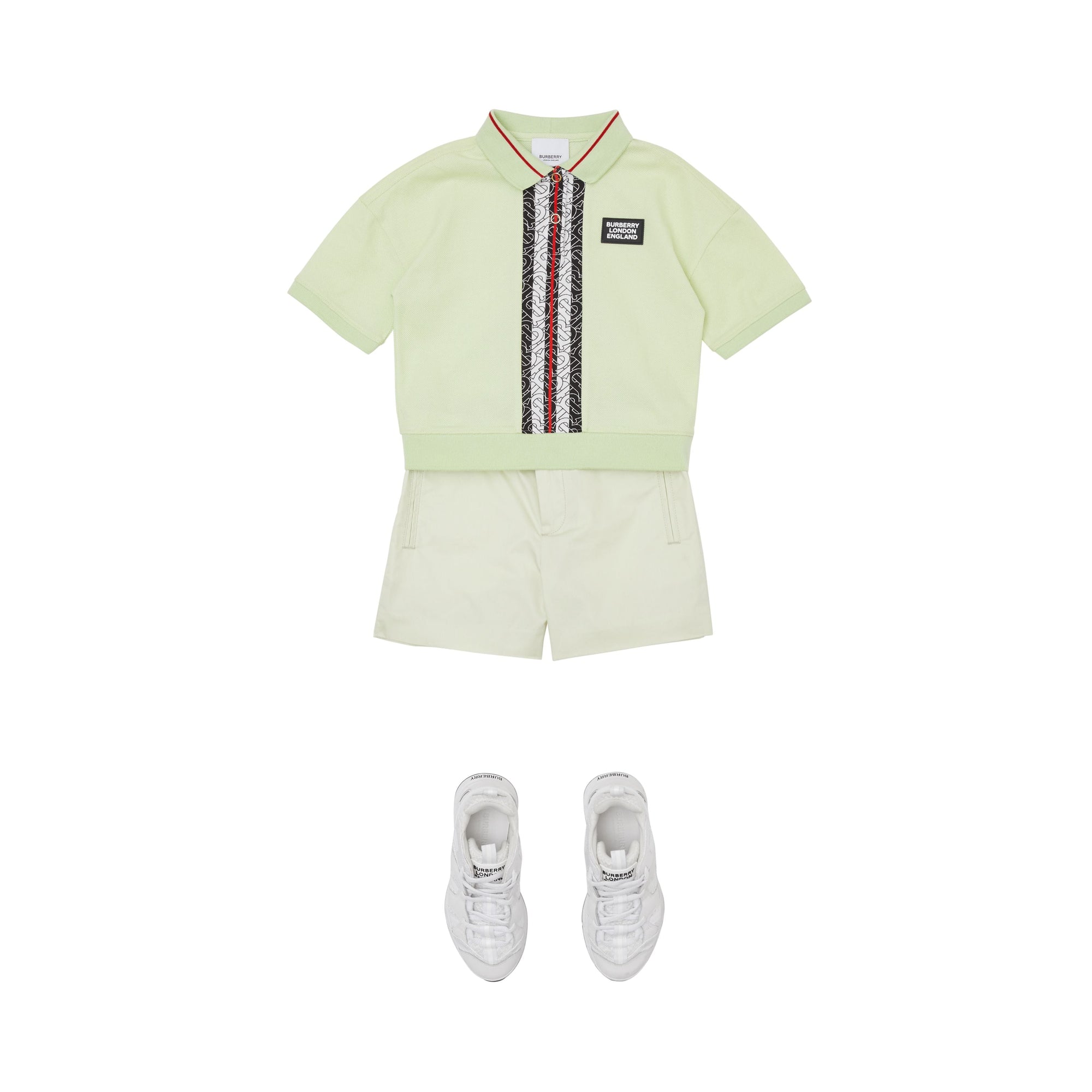 Polo en piqué de coton rayé monogram - Pistache
