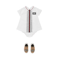 Robe et bloomer en piqué de coton rayés monogram - Blanc