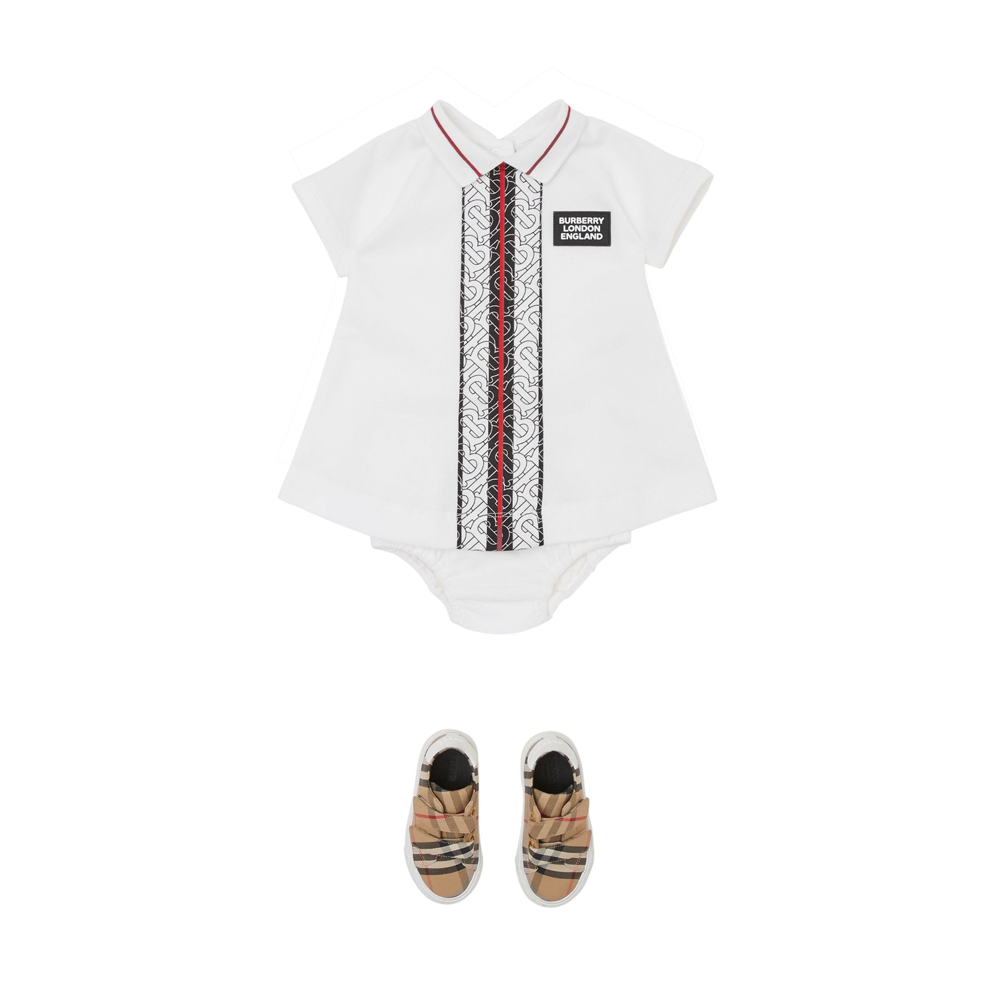 WHITE Robe et bloomer en piqué de coton rayés Monogram