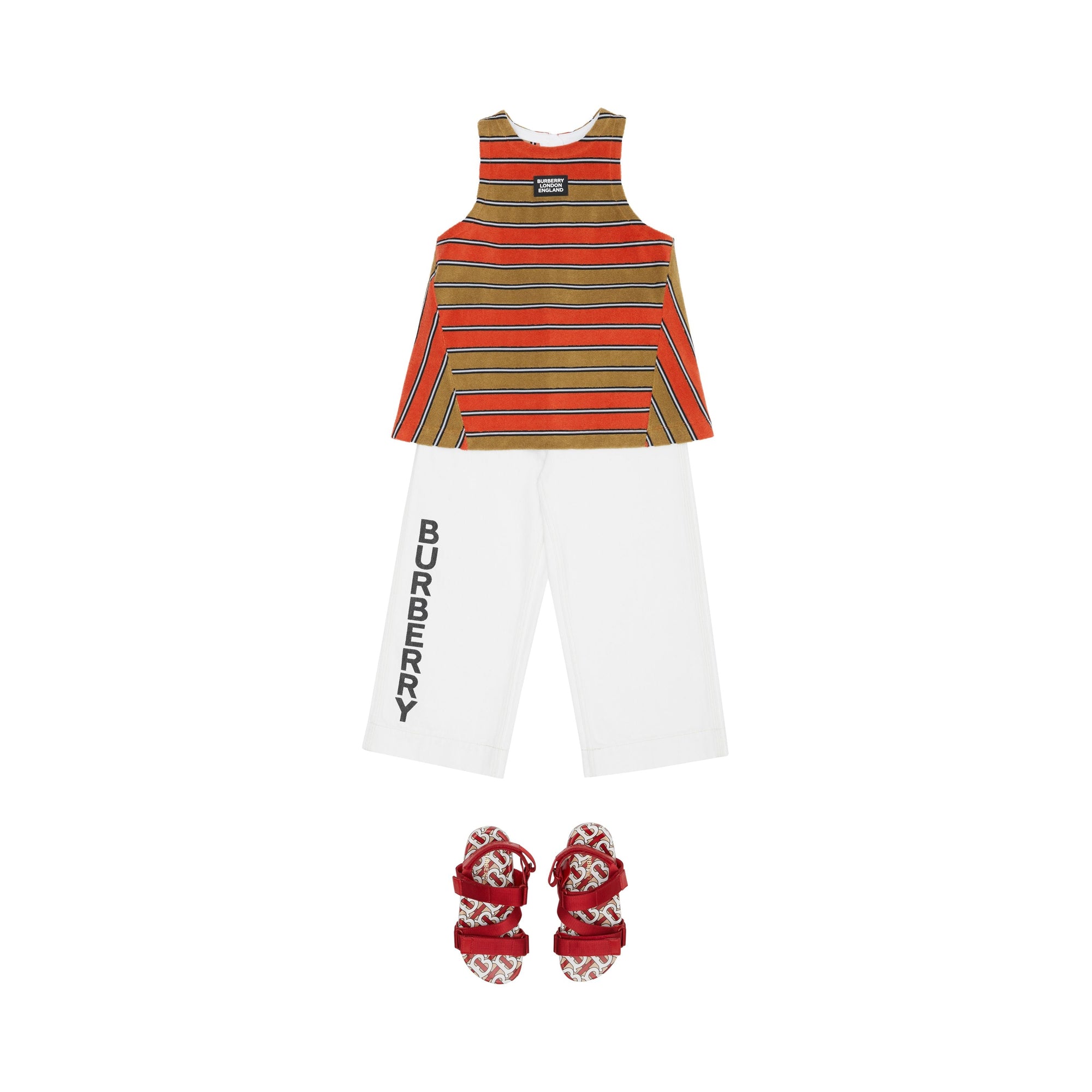Haut en tissu éponge rayé avec logo appliqué - Rouge Vermillon