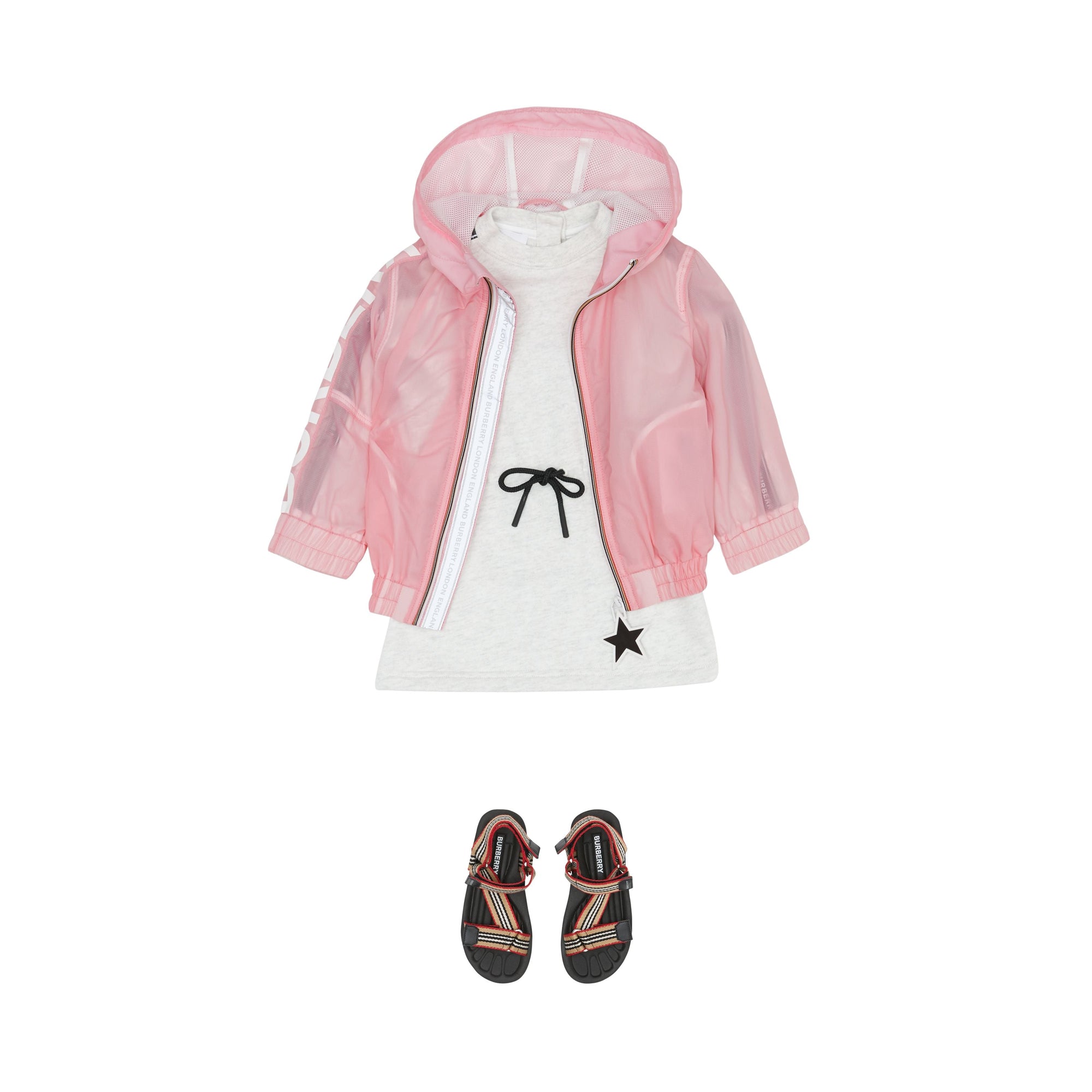Veste légère à capuche avec logo et étoile - Rose bonbon