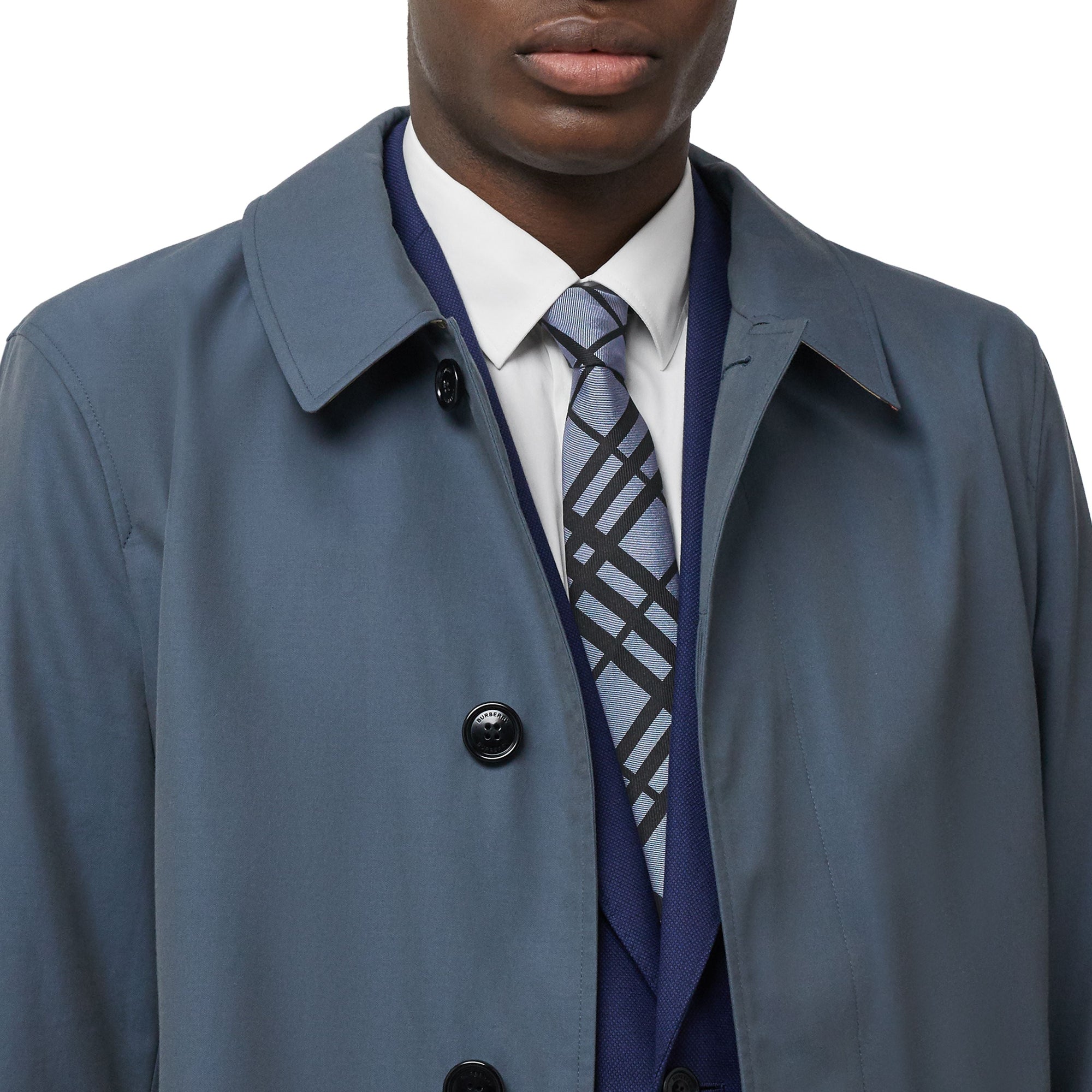 Cravate classique en jacquard de soie check - Bleu craie