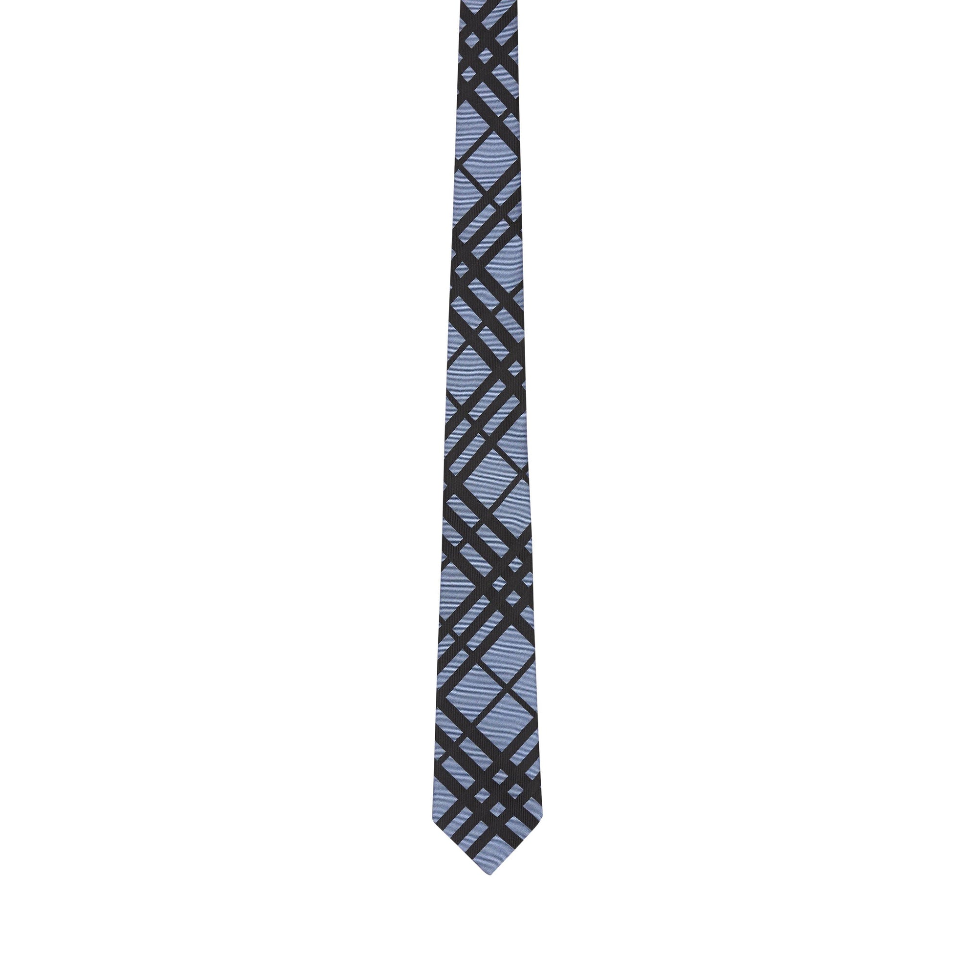 Cravate classique en jacquard de soie check - Bleu craie