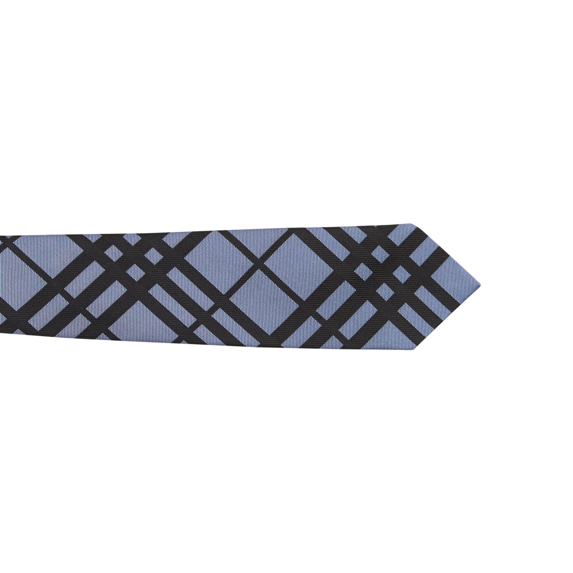 Cravate classique en jacquard de soie check - Bleu craie