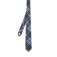Cravate classique en jacquard de soie check - Bleu craie