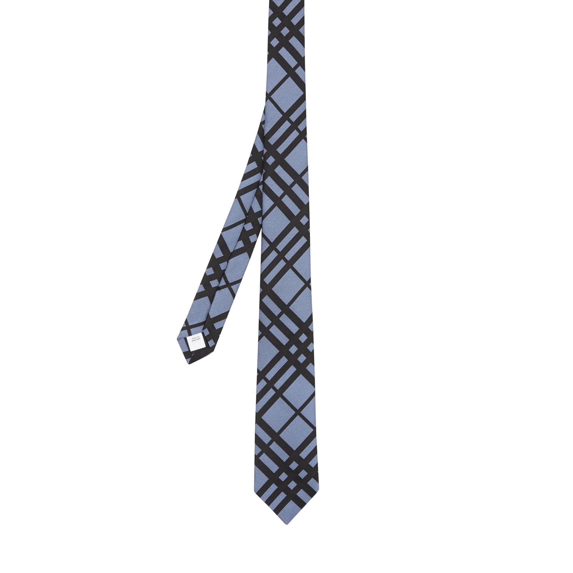 Cravate classique en jacquard de soie check - Bleu craie