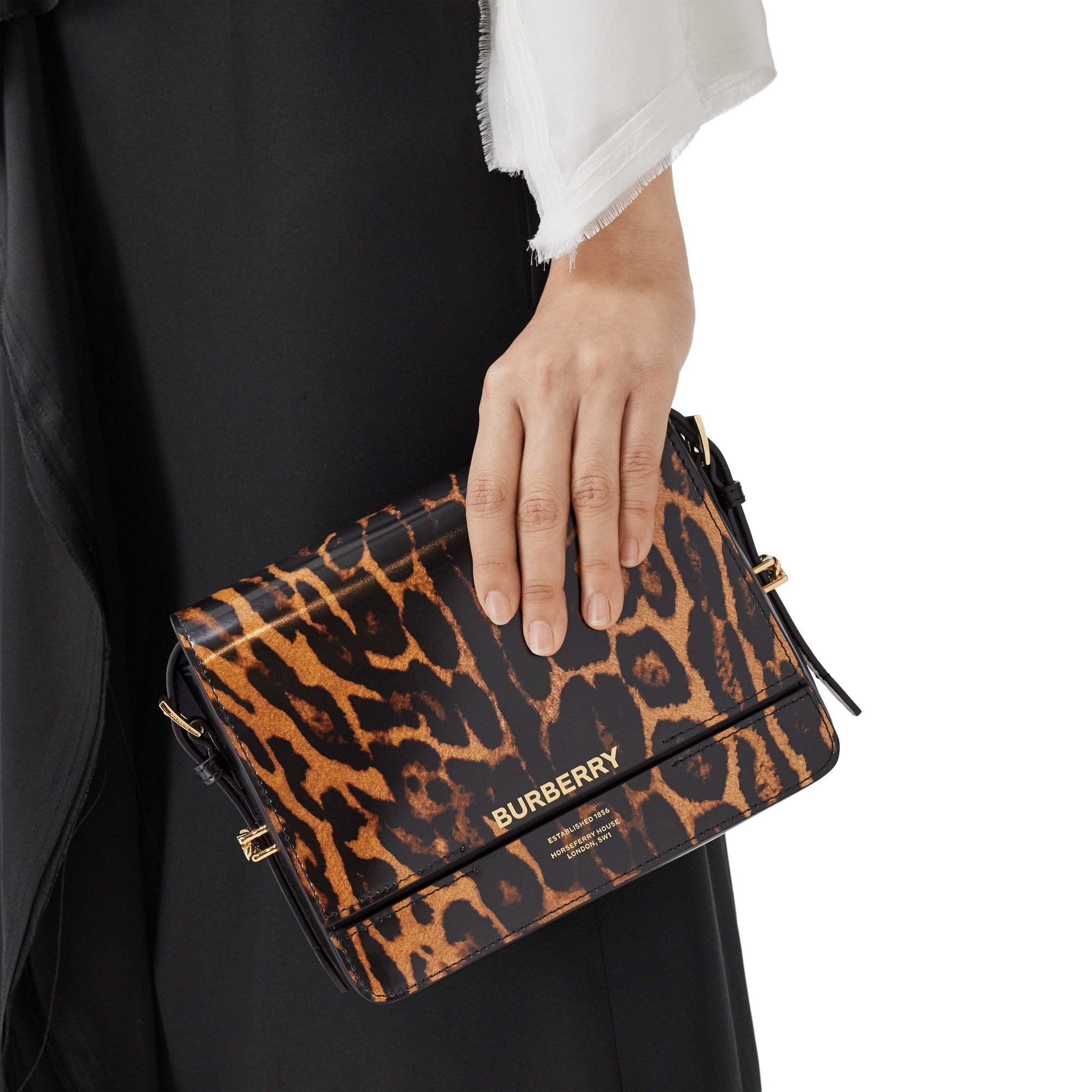 Petit sac Grace en cuir à imprimé léopard - Moutarde Sombre
