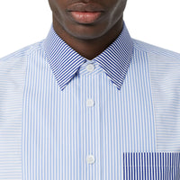 Chemise classique en coton rayée façon patchwork - Bleu clair