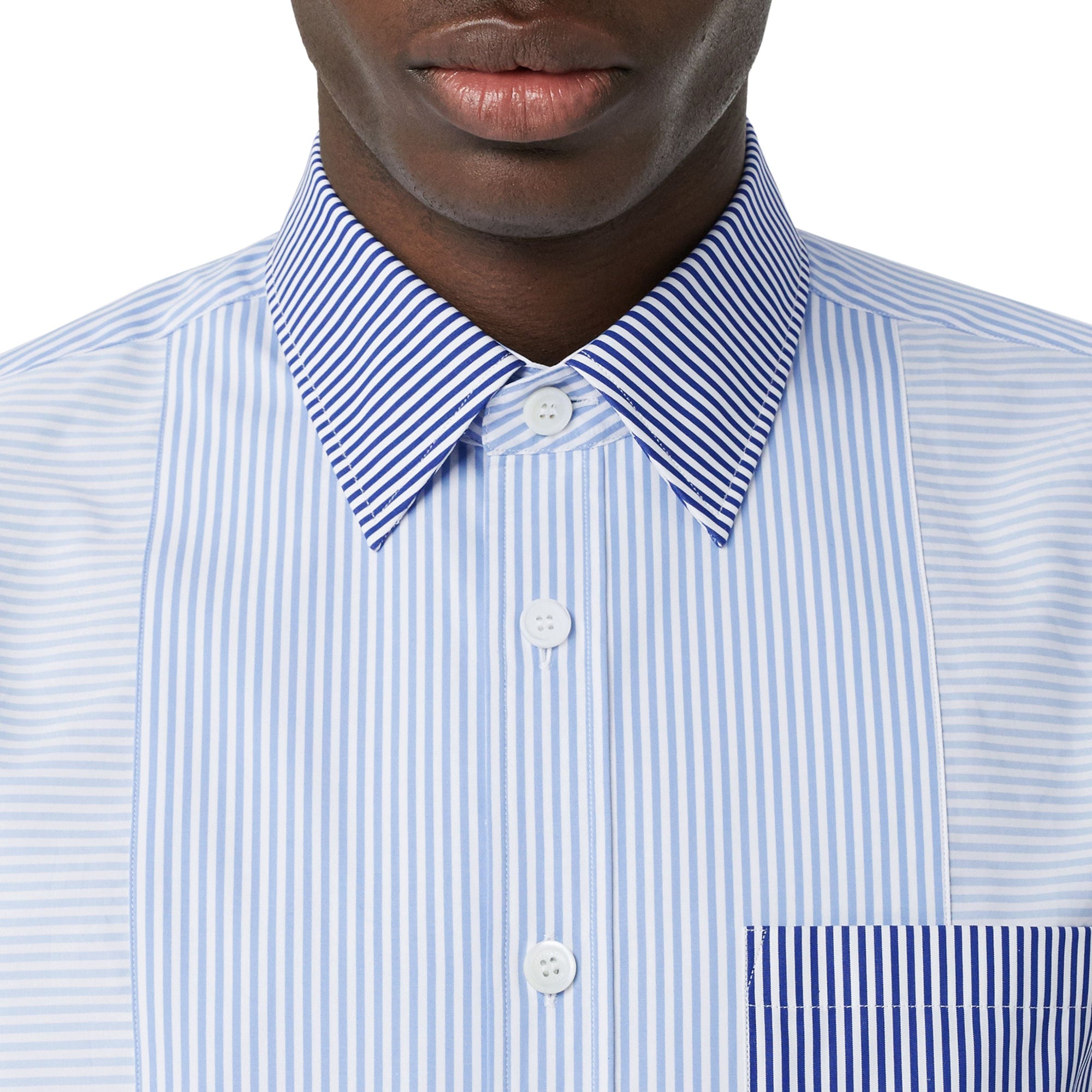 Chemise classique en coton rayée façon patchwork - Bleu clair