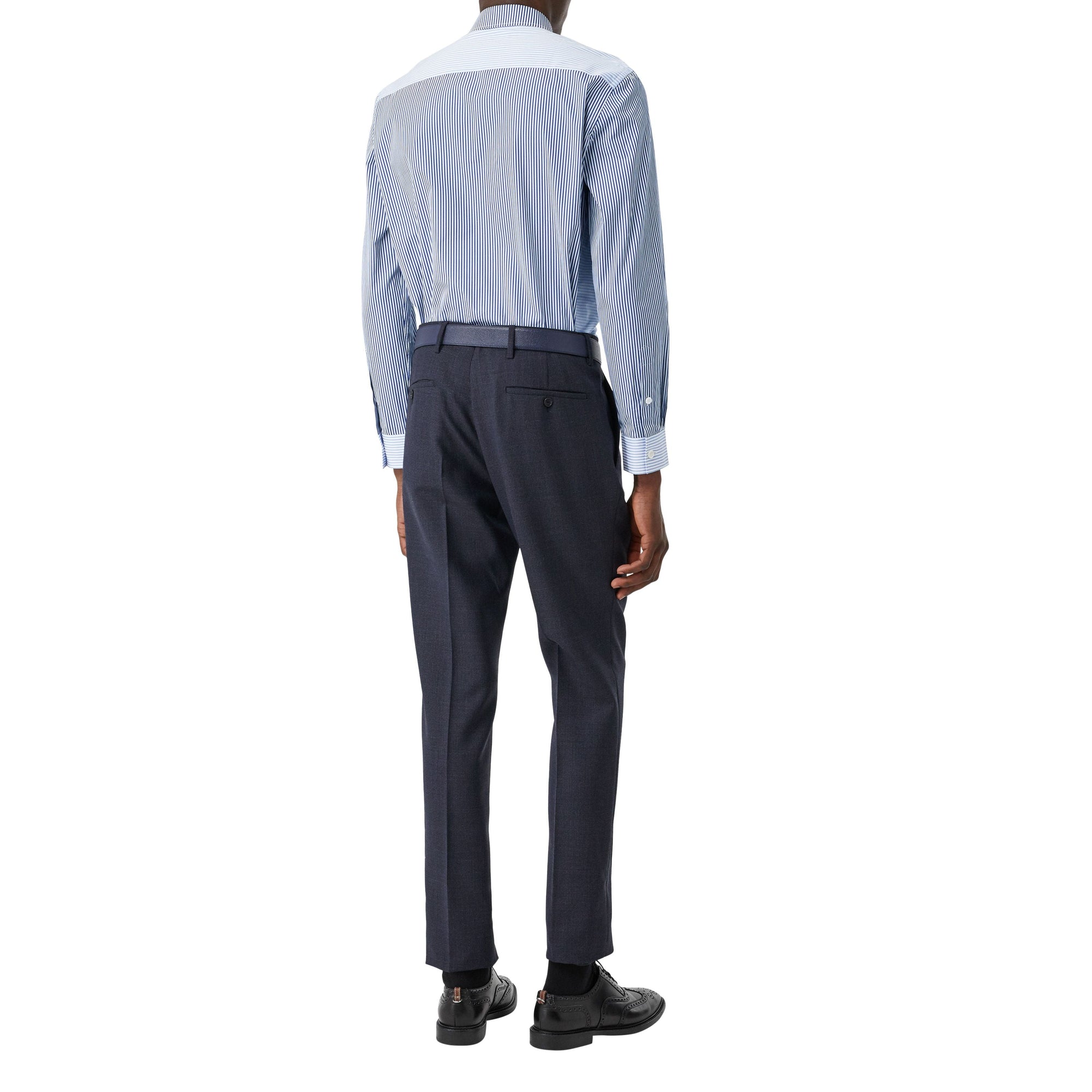 Chemise classique en coton rayée façon patchwork - Bleu clair