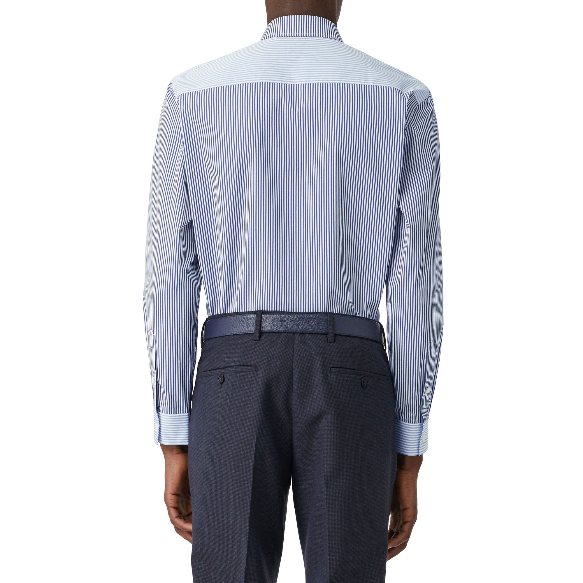 Chemise classique en coton rayée façon patchwork - Bleu clair