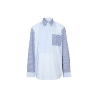 Chemise classique en coton rayée façon patchwork - Bleu clair
