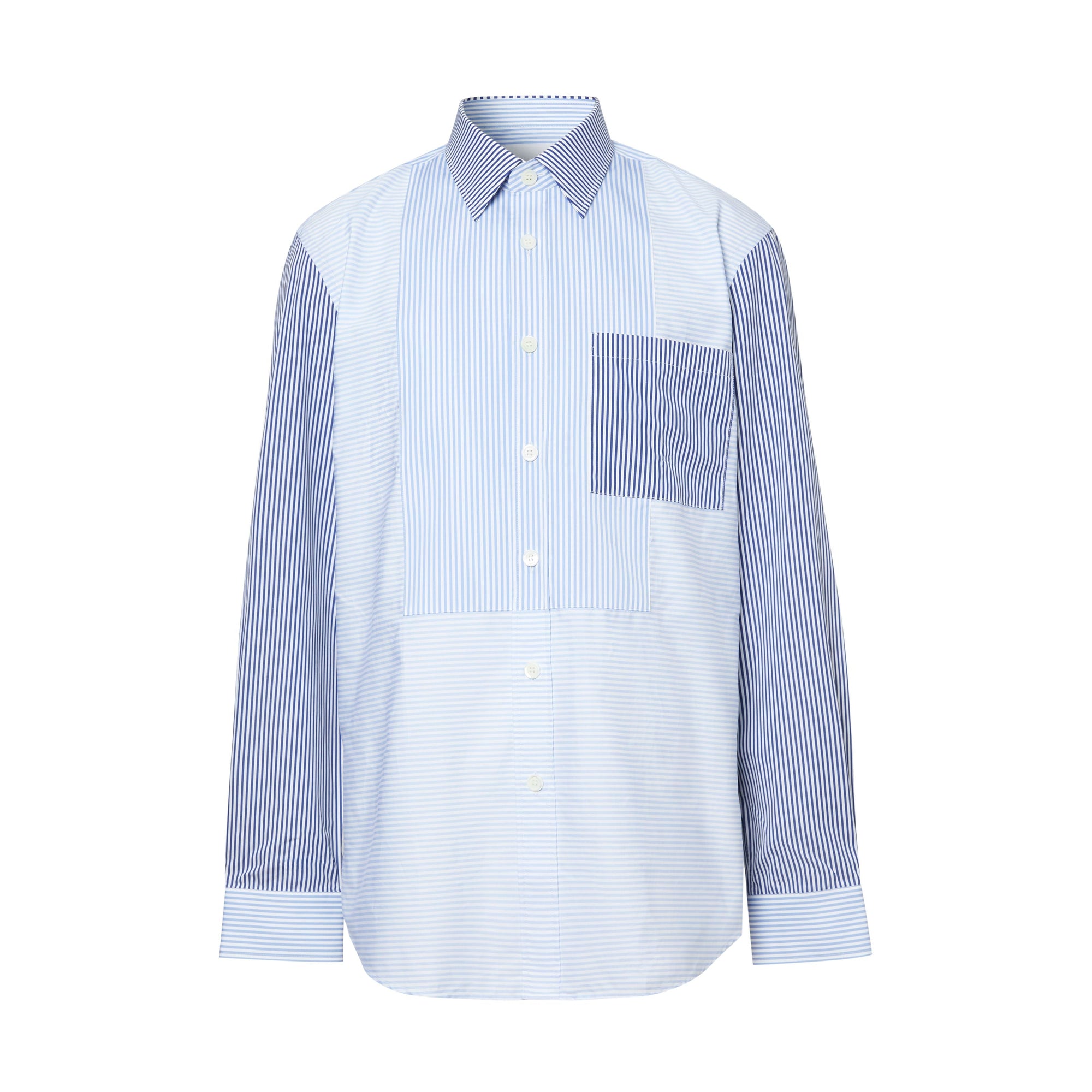LIGHT BLUE STRIPE Chemise classique en coton rayée façon patchwork