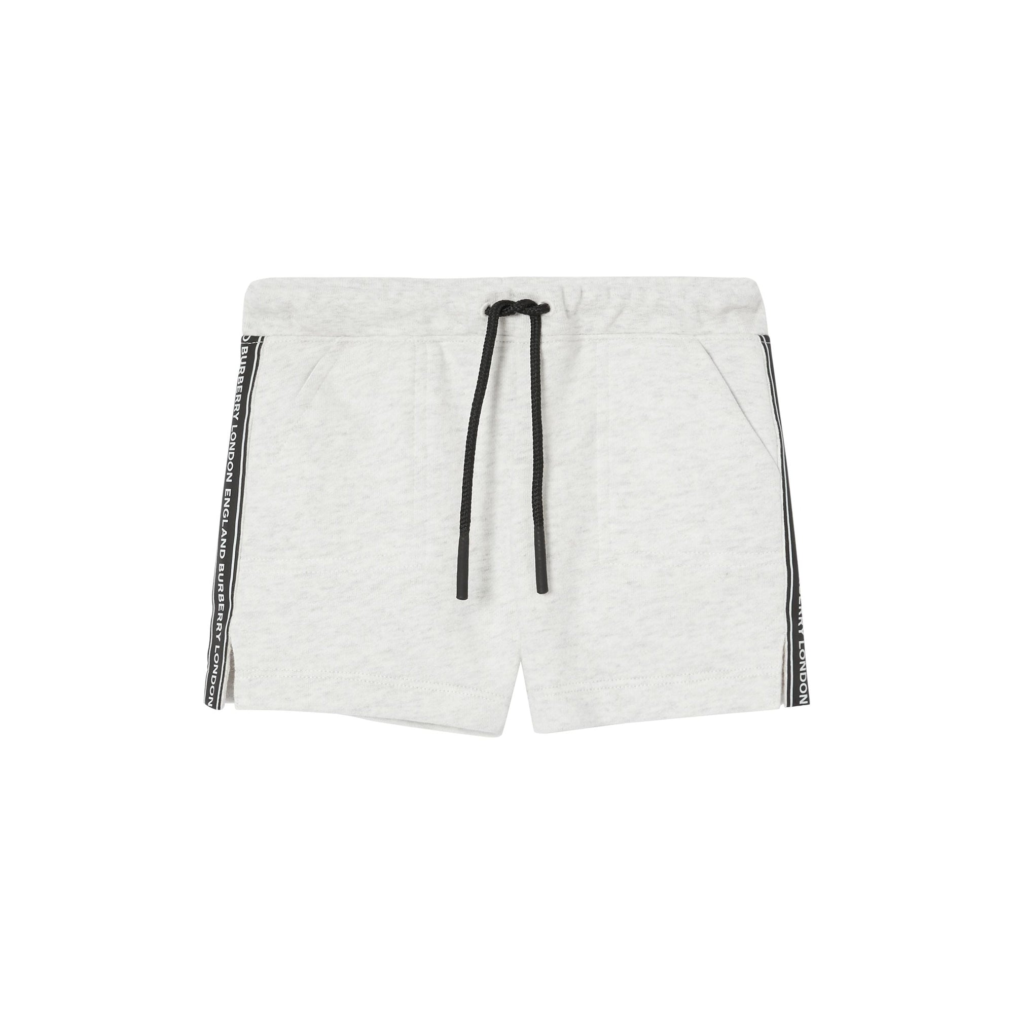 Short en coton avec cordon de serrage et bandes à logo - Camaïeu de blancs