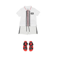 Short en coton avec cordon de serrage et bandes à logo - Camaïeu de blancs