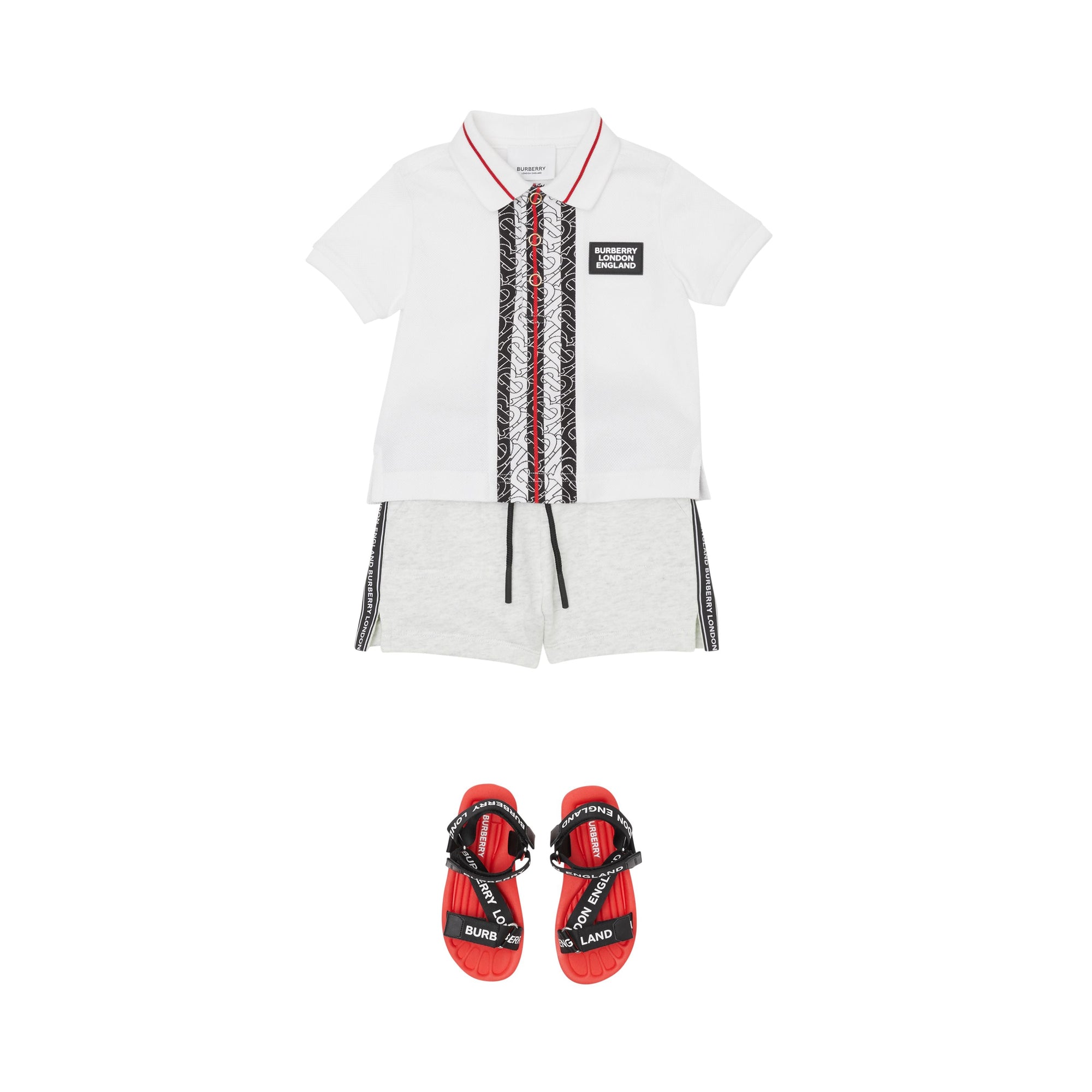 Short en coton avec cordon de serrage et bandes à logo - Camaïeu de blancs