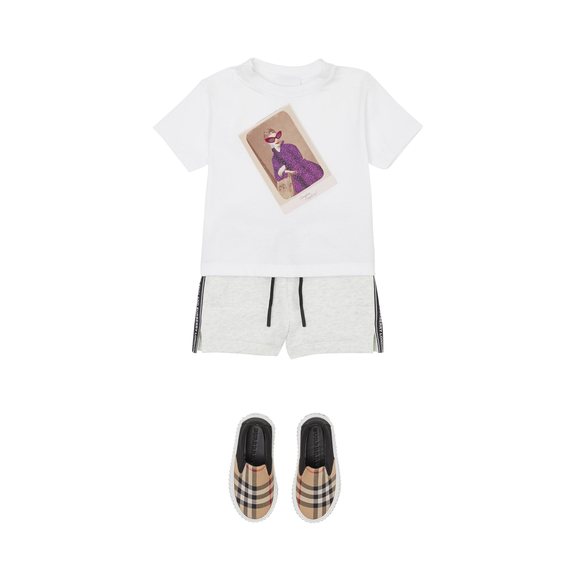 Short en coton avec cordon de serrage et bandes à logo - Camaïeu de blancs